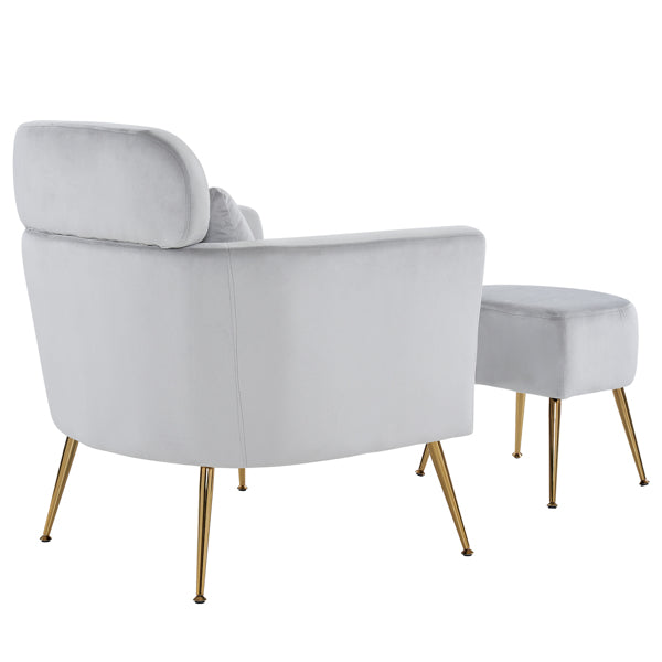 Half Disassembled Single Chair With Gold Feet And Pedals Flannelette Indoor Leisure Chair Light Gray