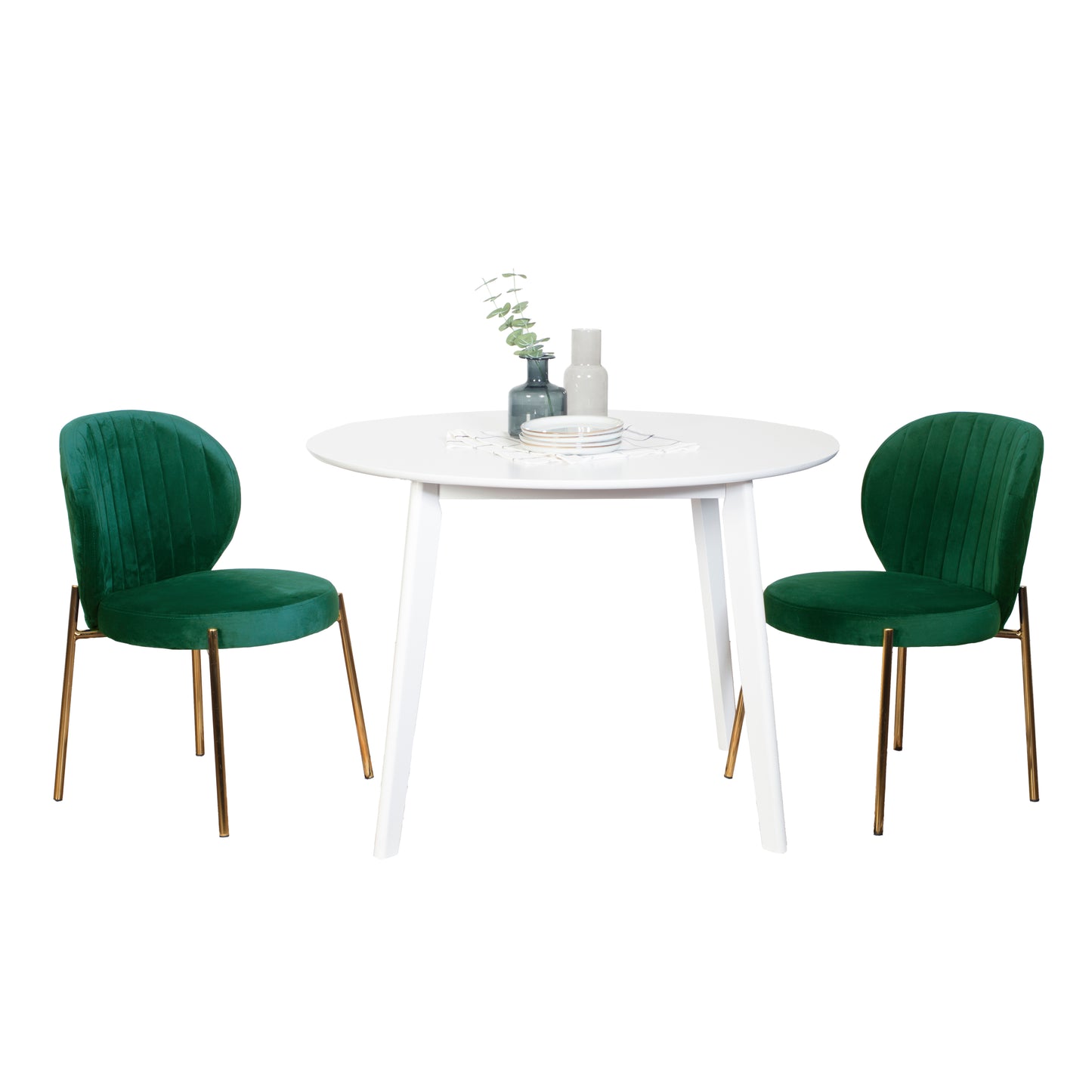 Contemporary 3-Piece Dining Set, Round White Table with 2 Chairs for Modern Kitchen or Dining Room