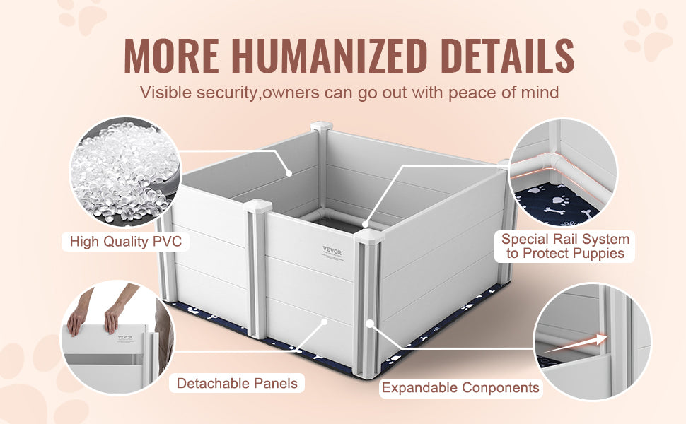 Dog Whelping Box 38.6x38.6x18.1in PVC with Rails Pee Pad for Dogs Puppies