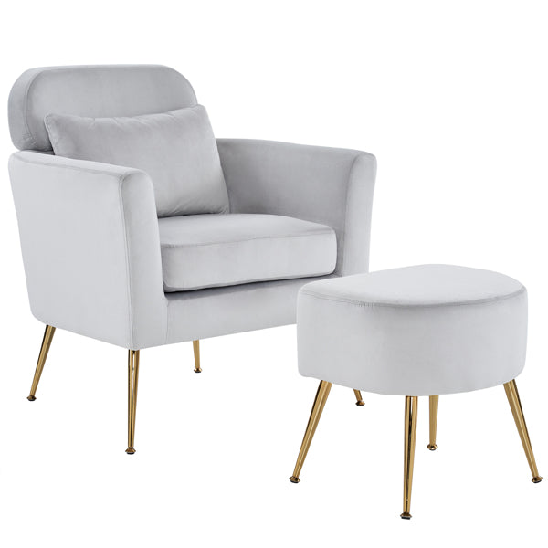 Half Disassembled Single Chair With Gold Feet And Pedals Flannelette Indoor Leisure Chair Light Gray