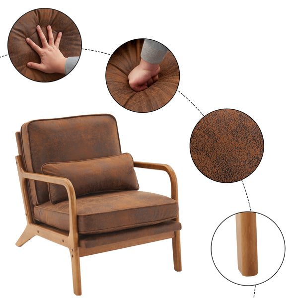 Oak Armrest Upholstered Single Lounge Chair