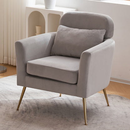 Half Disassembled Single Chair With Gold Feet And Pedals Flannelette Indoor Leisure Chair Light Gray