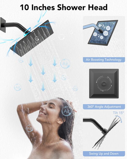 8 in. Wall Mount Shower Head Bathroom Shower System Faucet Set with Handheld Spray 6-Body Jets