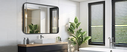 Matte Metal Framed Bathroom Mirror for Wall,Vanity Rectangle Rounded Corner Tempered Glass Mirror,Clear Reflection,Modern