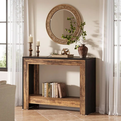 Farmhouse Console Table, Behind Couch Sofa Table with Open Storage Shelves