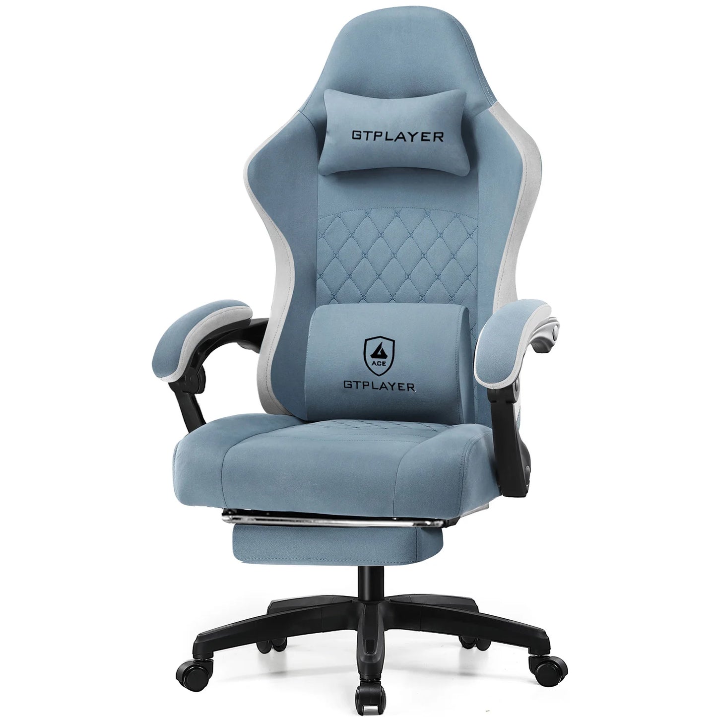Gaming Chair with Pocket Spring Cushion, Linkage Armrests & Footrest, Ergonomic Office Chair with Lumbar Support