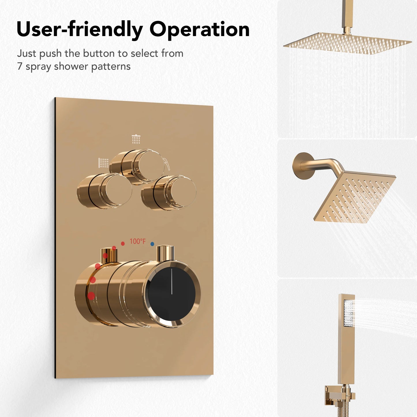 Bathroom Thermostatic Shower System Set 12-inch Ceiling Rain Dual Shower Head Faucet Set with Handheld Spray Combo