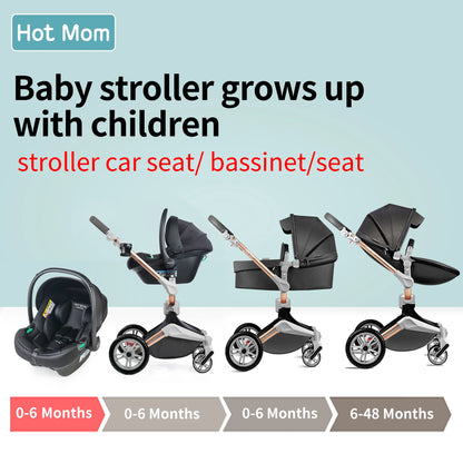 3 in 1 Convertible Baby Stroller Newborn Reversible Bassinet Pram Foldable Pushchair with ti-Shock Toddler Pushchair