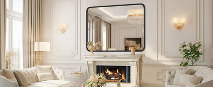 Matte Metal Framed Bathroom Mirror for Wall,Vanity Rectangle Rounded Corner Tempered Glass Mirror,Clear Reflection,Modern