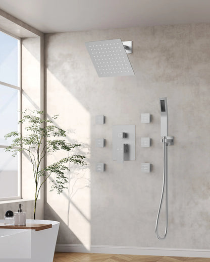 8 in. Wall Mount Shower Head Bathroom Shower System Faucet Set with Handheld Spray 6-Body Jets