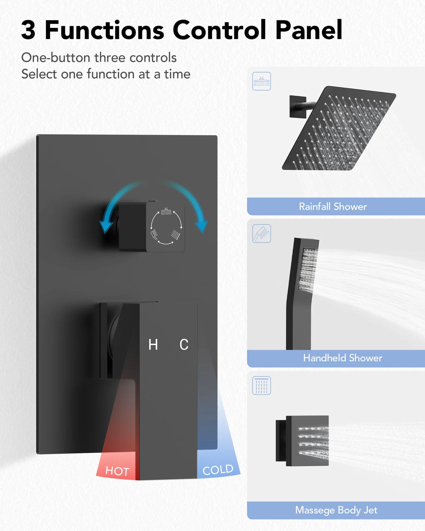 8 in. Wall Mount Shower Head Bathroom Shower System Faucet Set with Handheld Spray 6-Body Jets