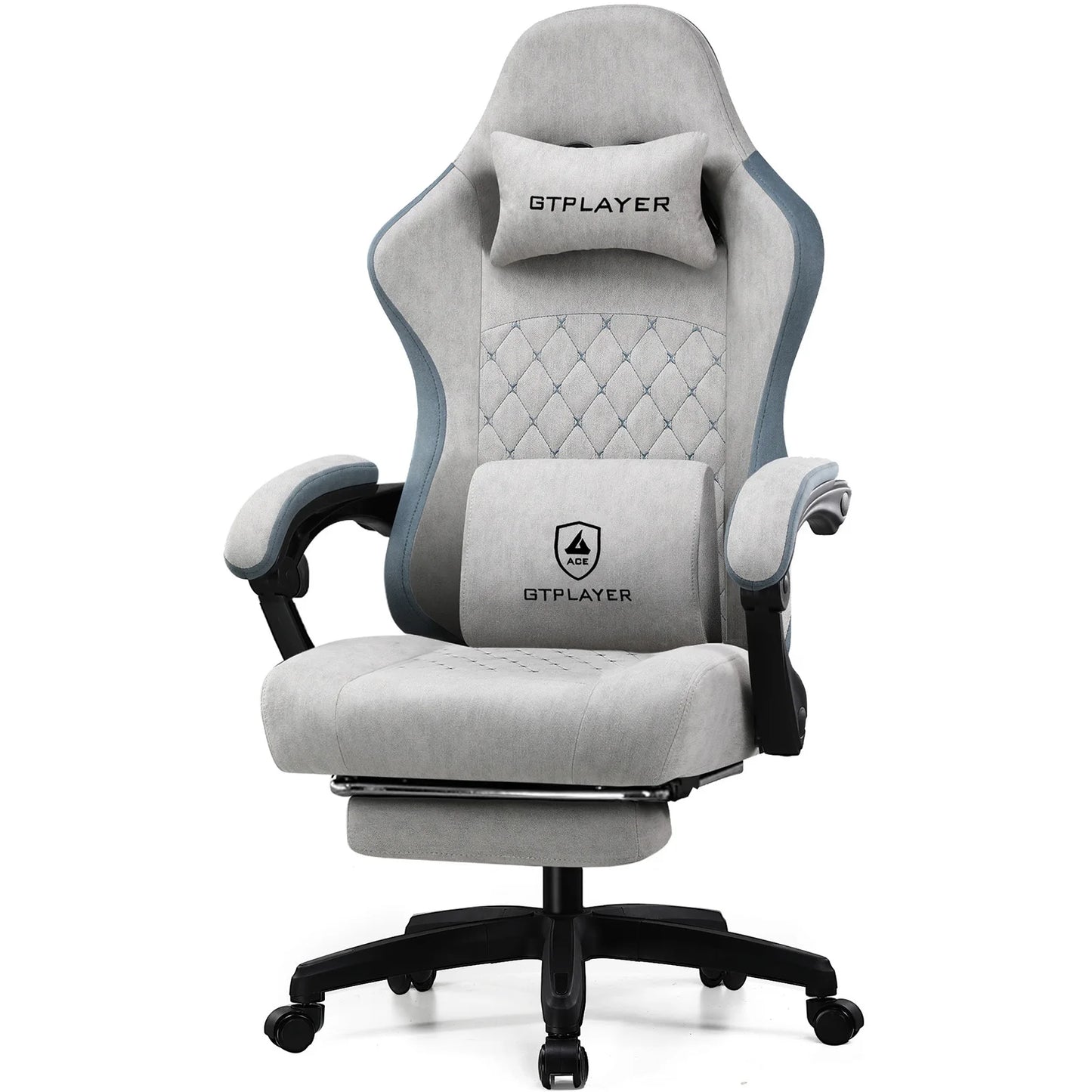 Gaming Chair with Pocket Spring Cushion, Linkage Armrests & Footrest, Ergonomic Office Chair with Lumbar Support