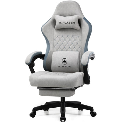 Gaming Chair with Pocket Spring Cushion, Linkage Armrests & Footrest, Ergonomic Office Chair with Lumbar Support
