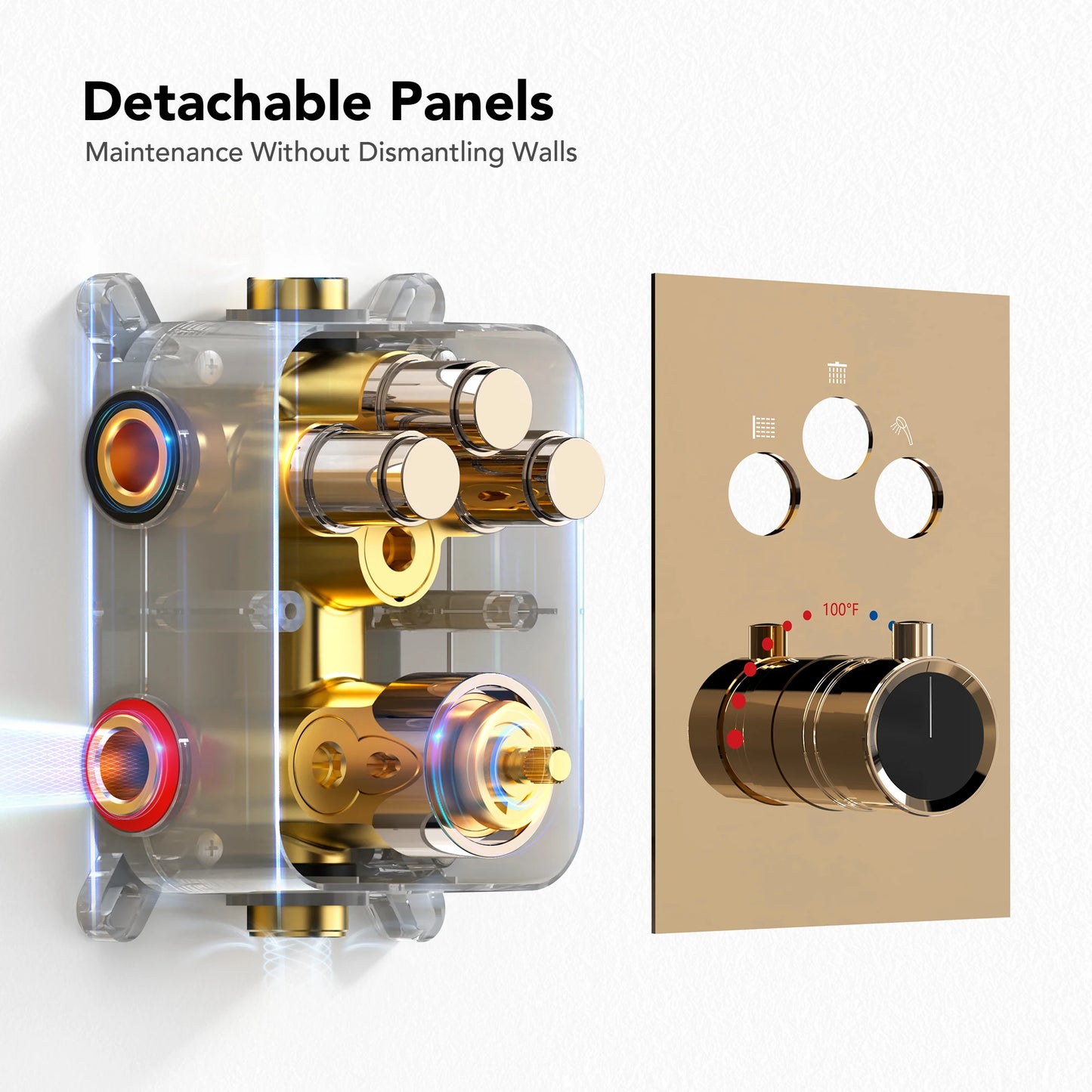 Bathroom Thermostatic Shower System Set 12-inch Ceiling Rain Dual Shower Head Faucet Set with Handheld Spray Combo