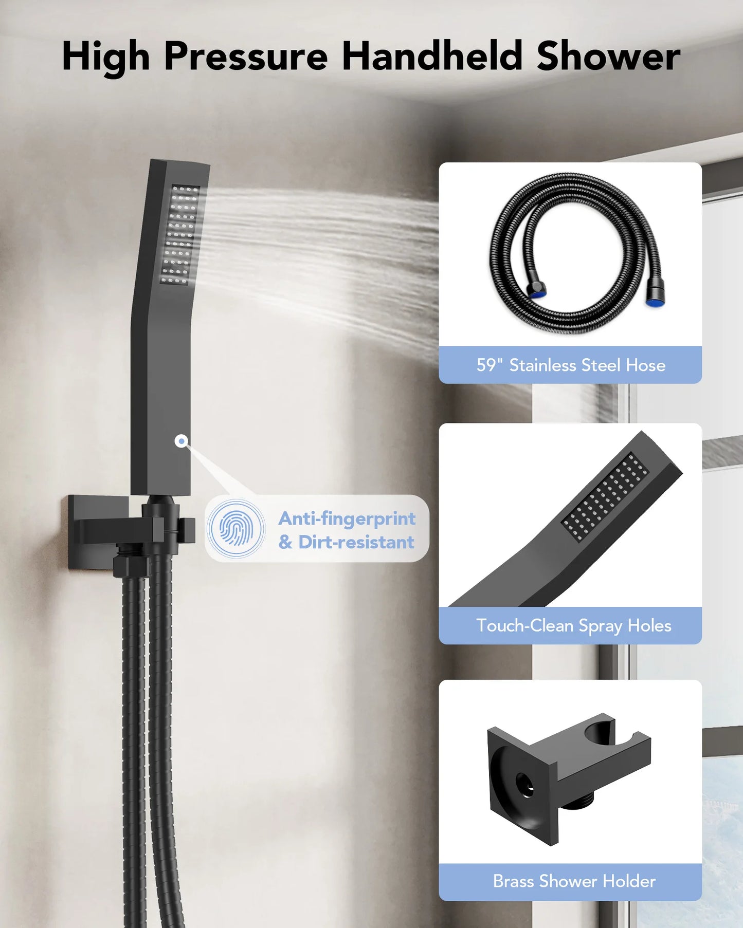 8 in. Wall Mount Shower Head Bathroom Shower System Faucet Set with Handheld Spray 6-Body Jets