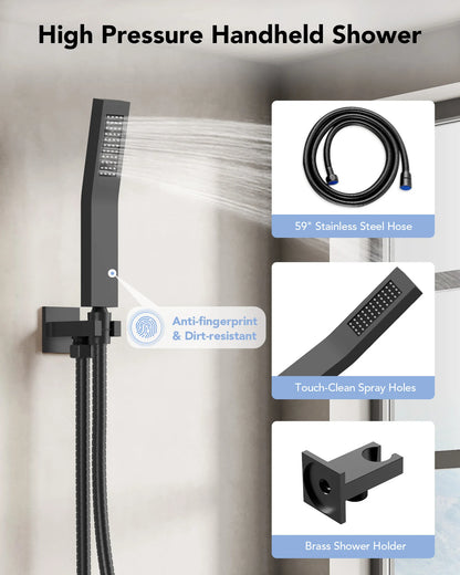 8 in. Wall Mount Shower Head Bathroom Shower System Faucet Set with Handheld Spray 6-Body Jets