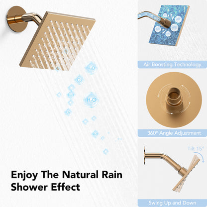 Bathroom Thermostatic Shower System Set 12-inch Ceiling Rain Dual Shower Head Faucet Set with Handheld Spray Combo