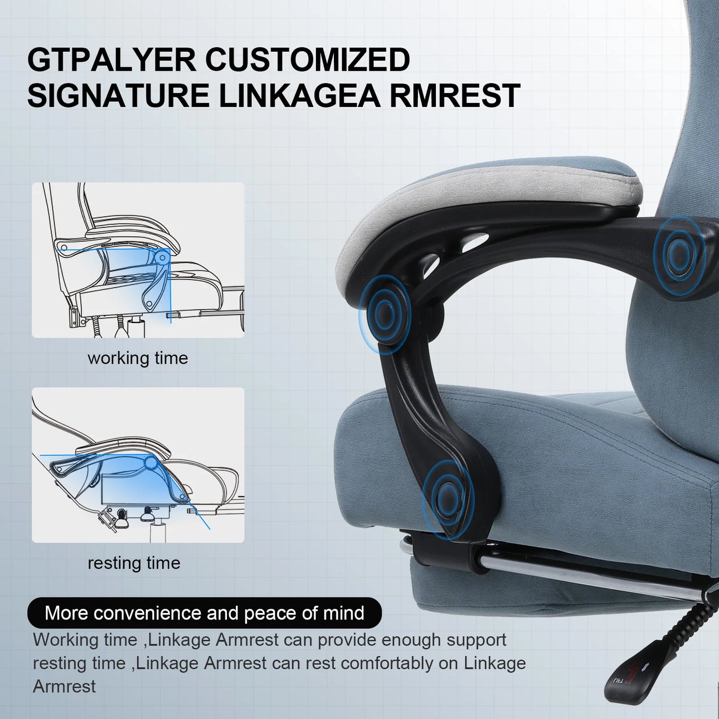 Gaming Chair with Pocket Spring Cushion, Linkage Armrests & Footrest, Ergonomic Office Chair with Lumbar Support
