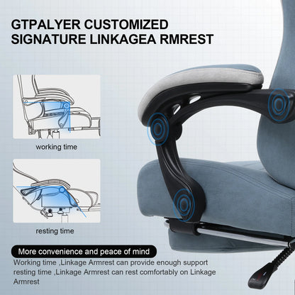 Gaming Chair with Pocket Spring Cushion, Linkage Armrests & Footrest, Ergonomic Office Chair with Lumbar Support