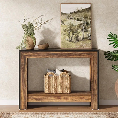 Farmhouse Console Table, Behind Couch Sofa Table with Open Storage Shelves