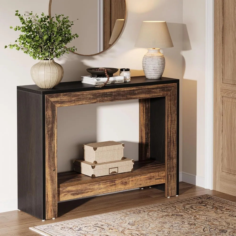 Farmhouse Console Table, Behind Couch Sofa Table with Open Storage Shelves