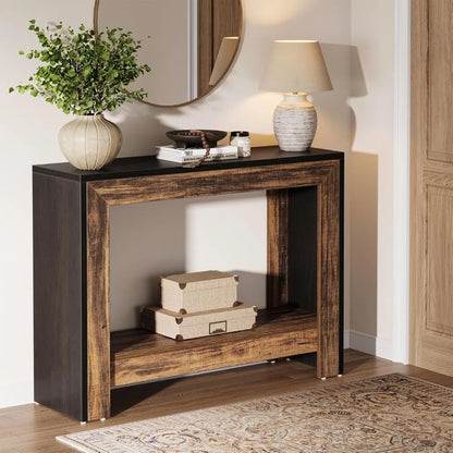 Farmhouse Console Table, Behind Couch Sofa Table with Open Storage Shelves