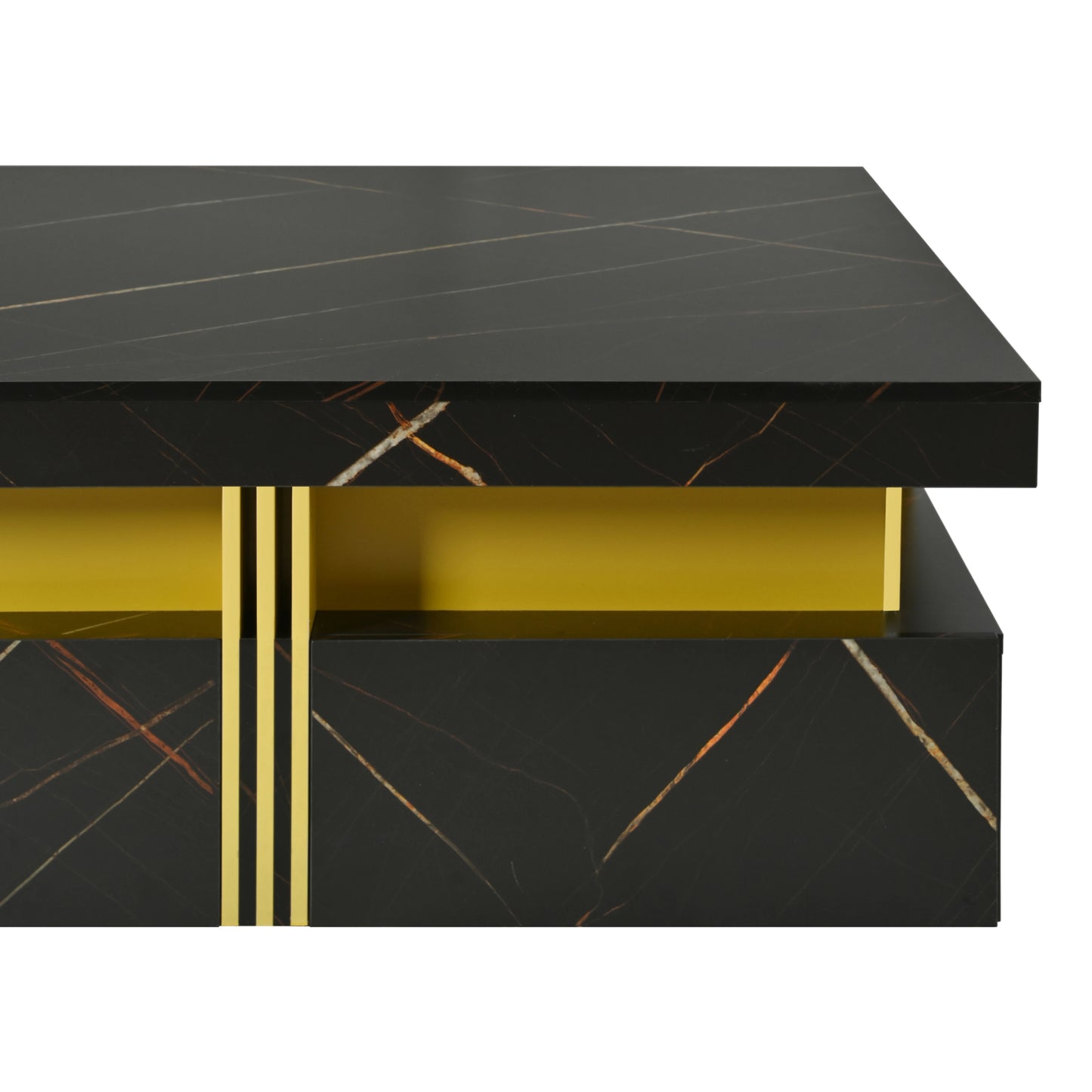Modern Square Coffee Table with 4 Drawers, Luxury Storage Center Table