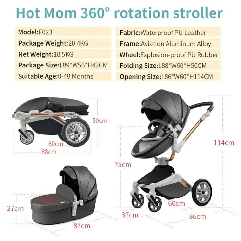 3 in 1 Convertible Baby Stroller Newborn Reversible Bassinet Pram Foldable Pushchair with ti-Shock Toddler Pushchair