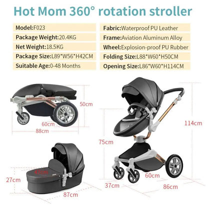 3 in 1 Convertible Baby Stroller Newborn Reversible Bassinet Pram Foldable Pushchair with ti-Shock Toddler Pushchair
