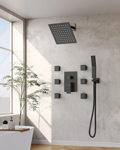 8 in. Wall Mount Shower Head Bathroom Shower System Faucet Set with Handheld Spray 6-Body Jets