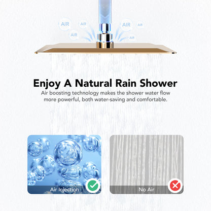 Bathroom Thermostatic Shower System Set 12-inch Ceiling Rain Dual Shower Head Faucet Set with Handheld Spray Combo