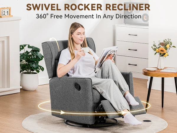 Comhoma Rocking Recliner Chair, Swivel Glider