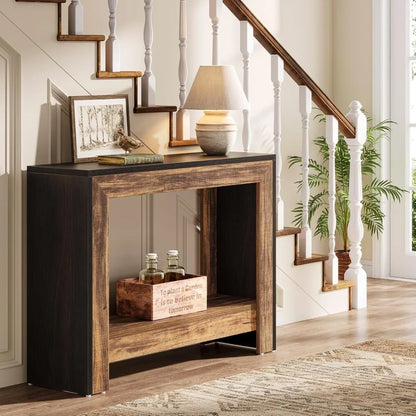 Farmhouse Console Table, Behind Couch Sofa Table with Open Storage Shelves