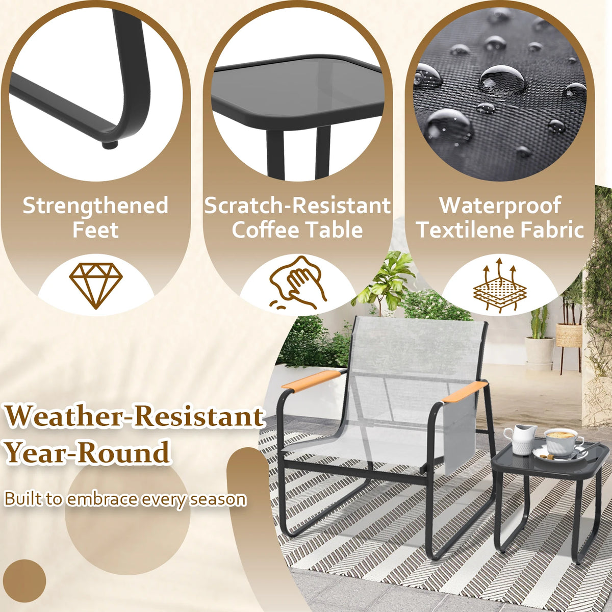 Double Tier Soft Canopy Patio Gazebo & 3-Piece Textilene Outdoor Furniture Set