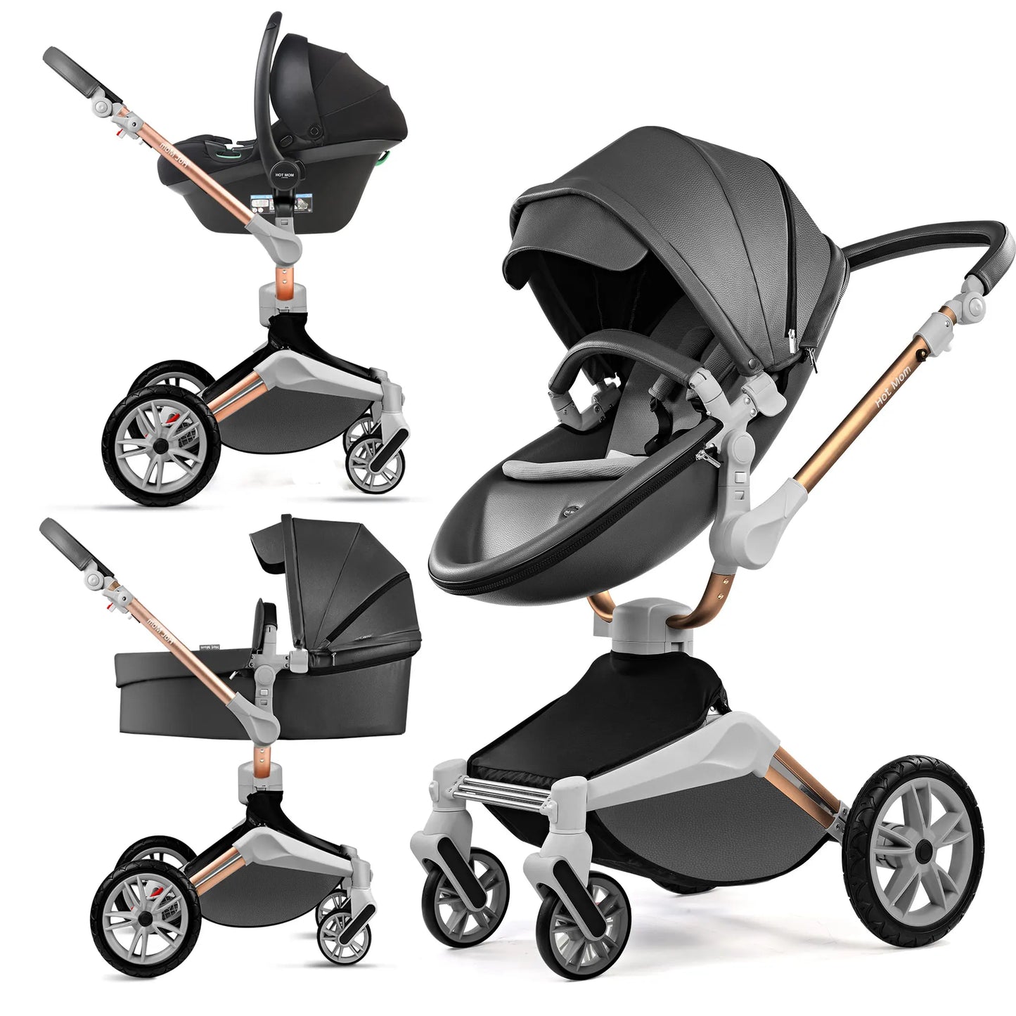 3 in 1 Convertible Baby Stroller Newborn Reversible Bassinet Pram Foldable Pushchair with ti-Shock Toddler Pushchair