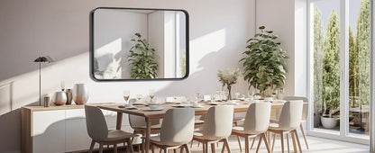 Matte Metal Framed Bathroom Mirror for Wall,Vanity Rectangle Rounded Corner Tempered Glass Mirror,Clear Reflection,Modern