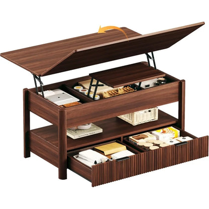 Lift Top Coffee Table, 4 in 1 Square Coffee Table with Storage Shelf & 2 Drawers, Modern Coffee Tables