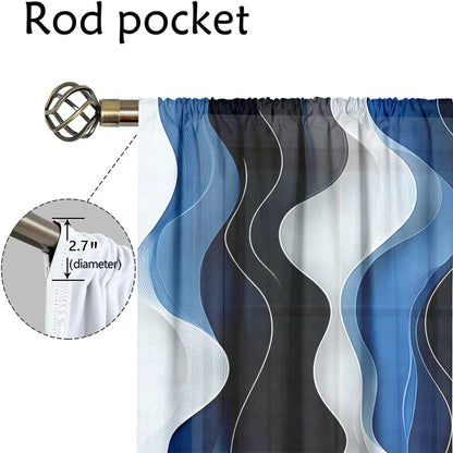 2Pcs Modern Wave Curtains 3D Blue White Black Curve Pattern