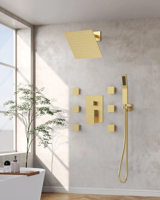 8 in. Wall Mount Shower Head Bathroom Shower System Faucet Set with Handheld Spray 6-Body Jets