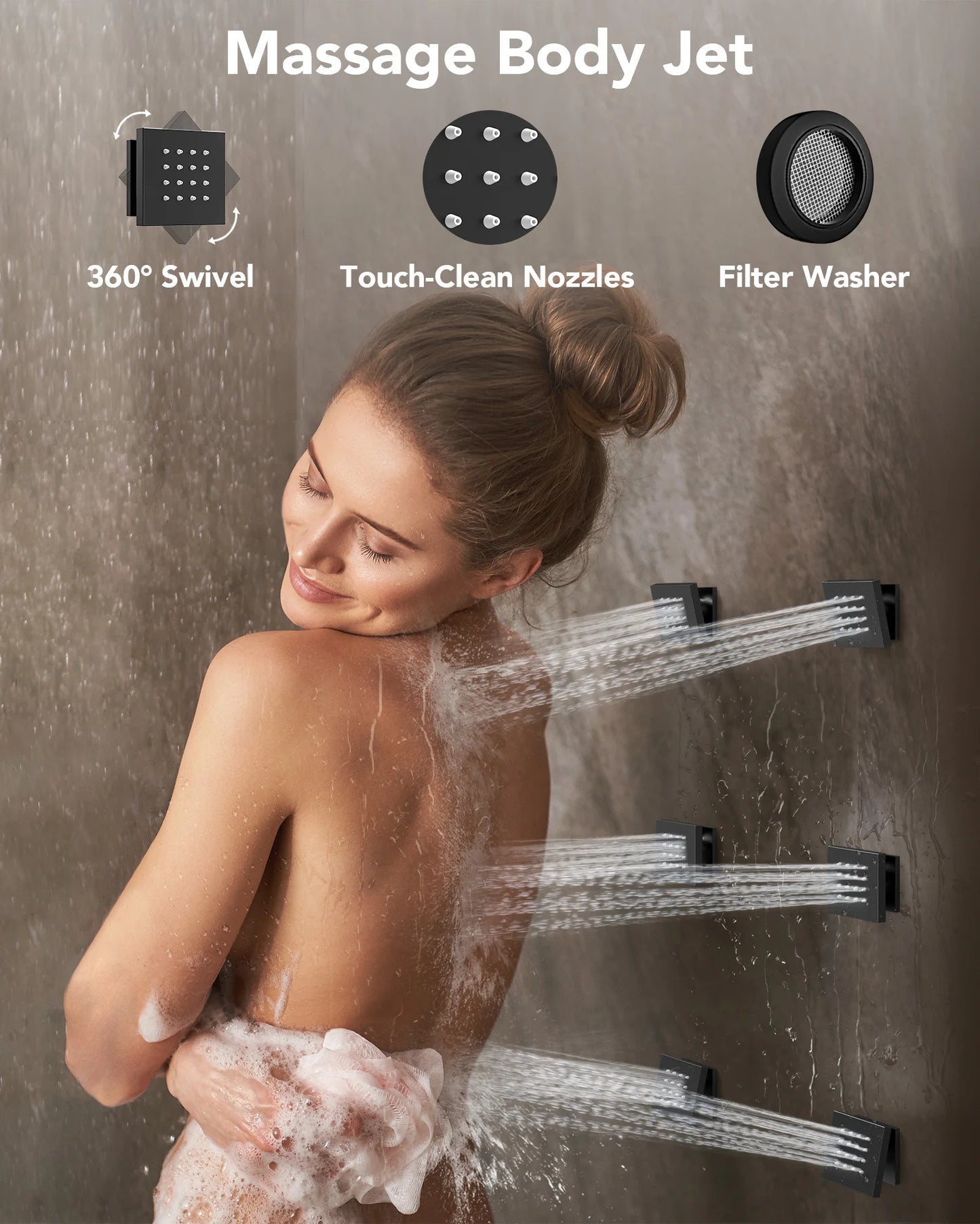 8 in. Wall Mount Shower Head Bathroom Shower System Faucet Set with Handheld Spray 6-Body Jets