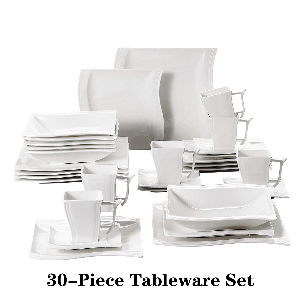 White Porcelain Dinner Set with 12*Cup, Saucer, Dessert Soup Dinner Plate Tableware