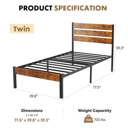 JHK Queen Size Metal Platform Bed Frame with Headboard and Footboard