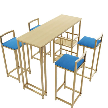 Bar table and chair five piece set gold frame multilayer tabletop chair cushion and backrest made of sponge table with storage