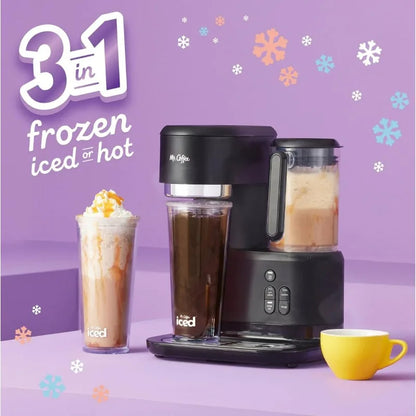 Mr. Coffee 3-in-1 Single-Serve Iced and Hot Coffee/Tea Maker with Blender with Reusable Filter, Scoop, 2 Tumblers, Straws, Black