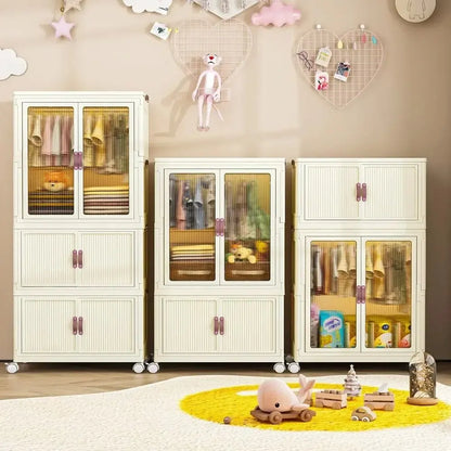 Foldable Wardrobe Cabinet with Wheels, Wardrobe 25''-2 layer Clothing Storage Closet Organizer for Clothes, Books for Home/Office