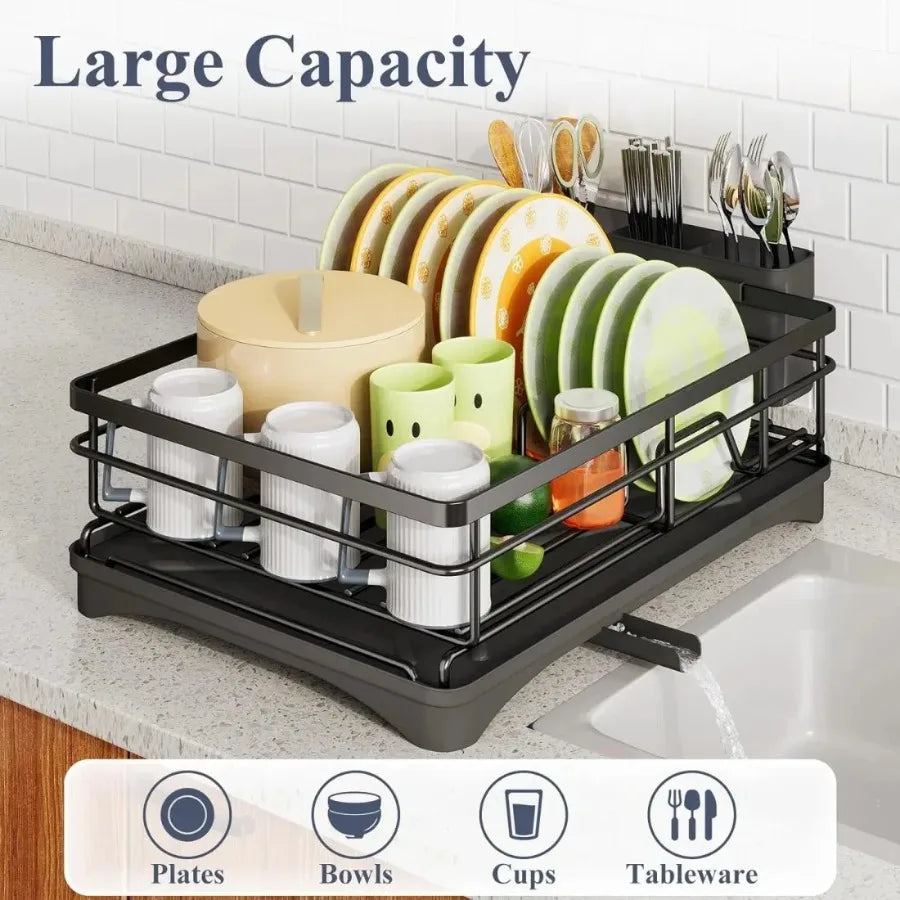 2 in Set Dish Drying Rack and Under Sink Organizer AND Pull Out Cabinet Shelf for Kitchen