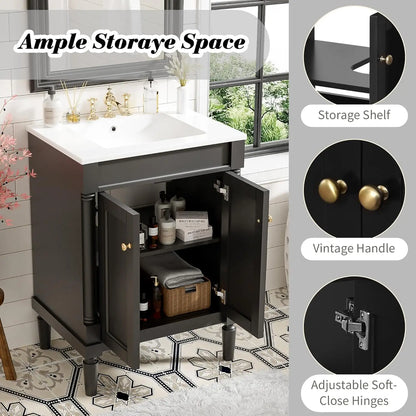 24 Inch Bathroom Vanity with Single Sink Combo Set, Modern Bathroom Storage Cabinet with Double Soft Closing Doors,, Customized