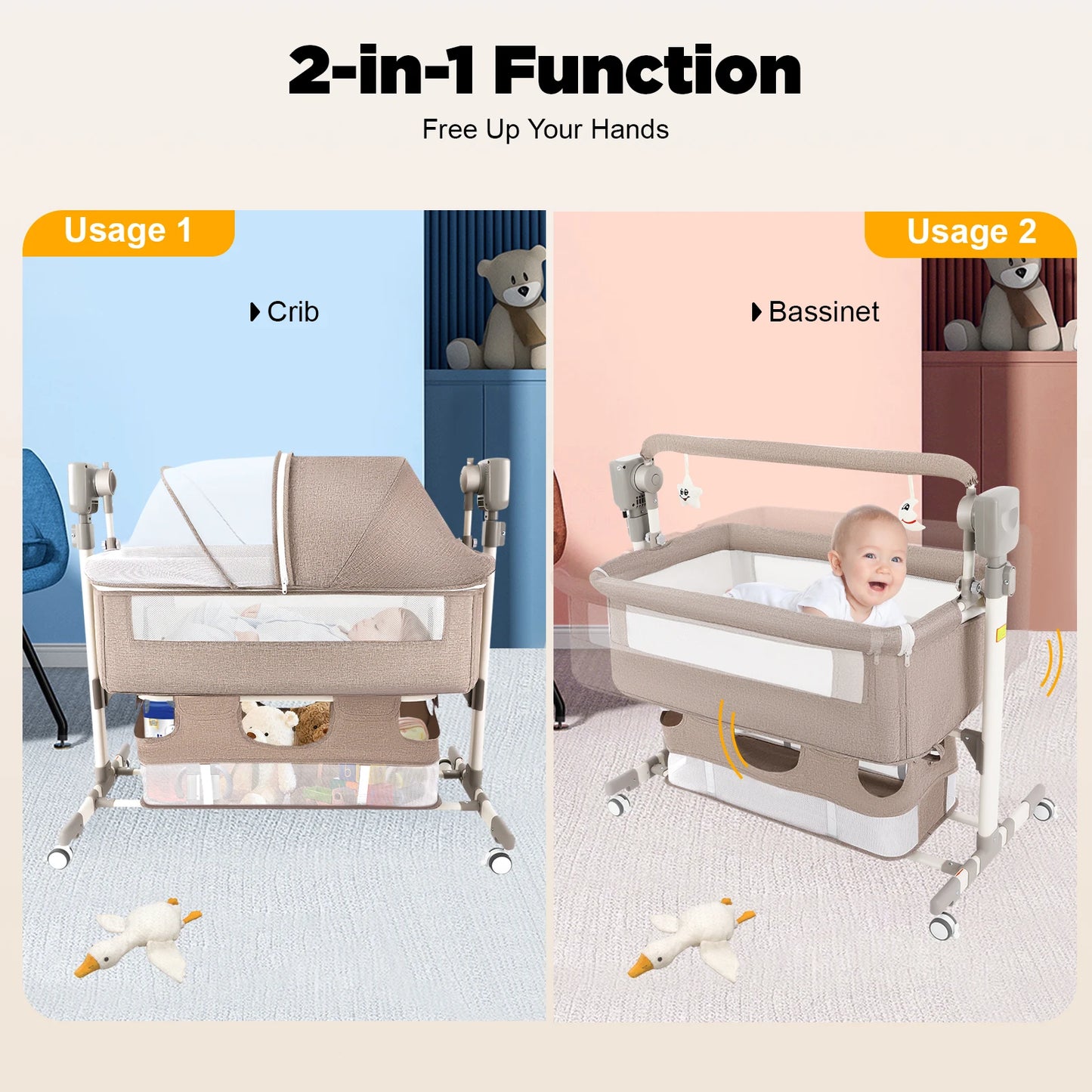 Portable Baby Bed Height Adjustable Bedside Sleeper Music Play