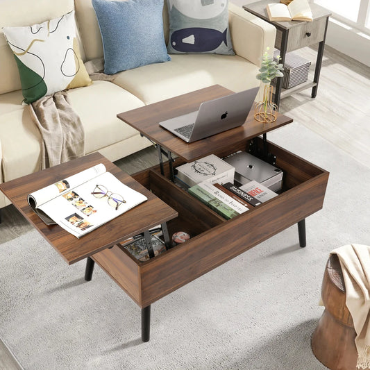 Lift Top Coffee Table with Separate and Hidden Storage Compartment, Double Lift Table Top for Home Living Room