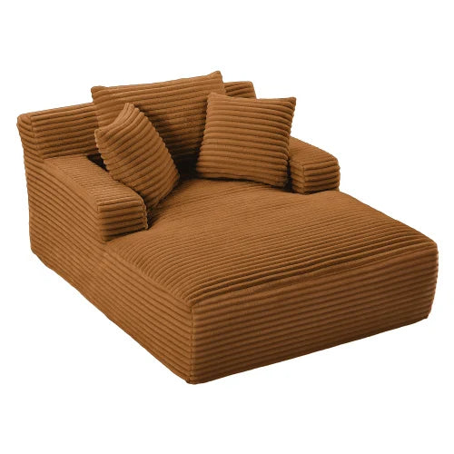 Oversized Chaise Lounge Chair Corduroy Oversized Boneless Couch Sofa Bed Reading Chair Sleeper Chaise with 3 Pillows, Blue